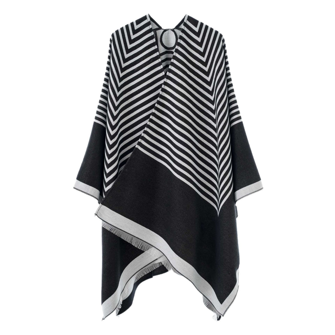 Damen Chevron‑Jacquard Capeponcho mit weitem Fall und Fransen Shop Nory
