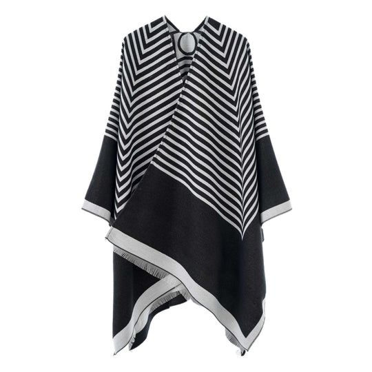 Damen Chevron‑Jacquard Capeponcho mit weitem Fall und Fransen Shop Nory