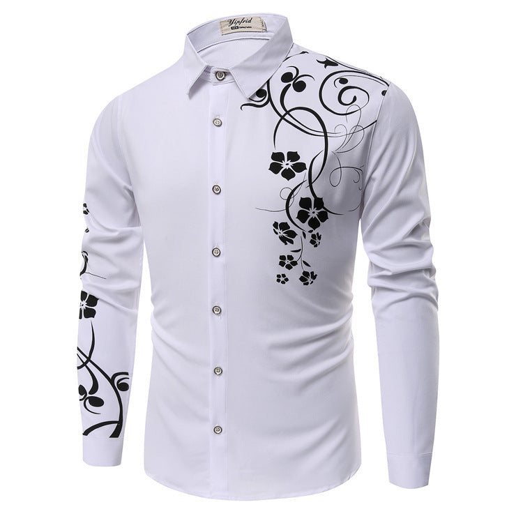 Herren Slim-Fit Hemd mit floralem Allover-Print, Langarm und Stretch-Baumwollmix Shop Nory
