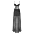 Damen glamouröses Abendkleid mit transparentem Rock und eleganten Details Shopnory