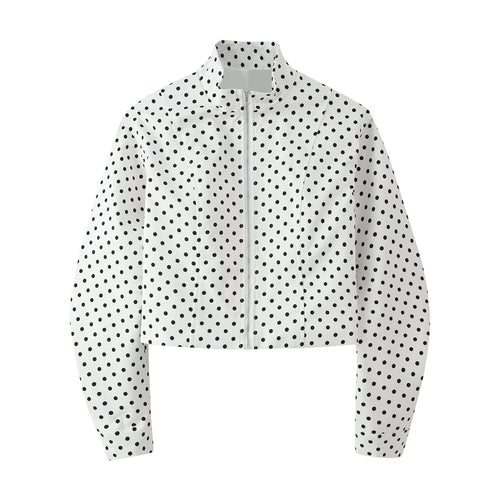 Damen Cropped Blousonjacke im Retro-Punkteprint mit Stehkragen und figurgebenden Teilnähten Shop Nory