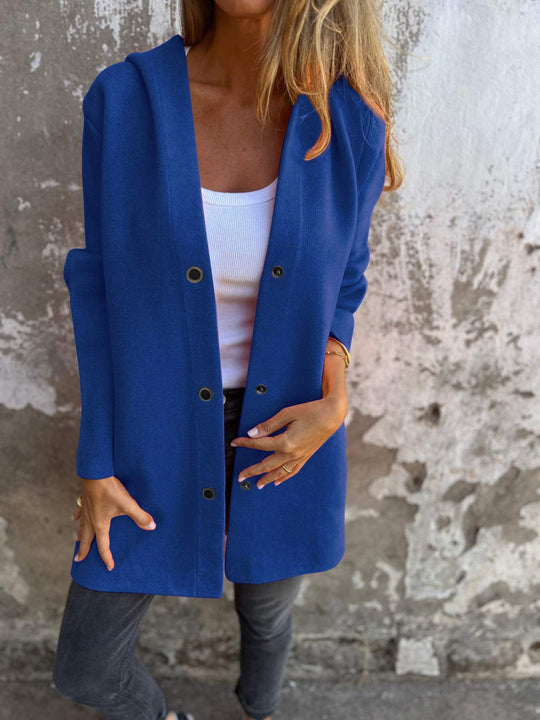 Damen Geradliniger Midimantel aus Wollmix mit Stehkragen und Druckknopfverschluss Shop Nory