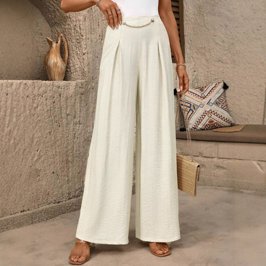 Damen High-Waist Palazzo-Hose mit weitem Bein, Bundfalten und Zierkettendetail Shop Nory