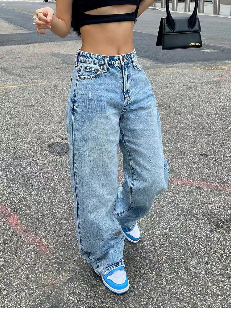 Damen weite Jeans mit hoher Taille und lässigem Schnitt Shopnory