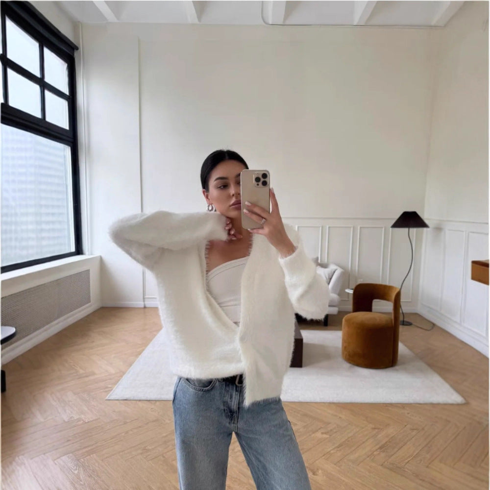 Damen Flauschiger Cardigan mit Druckknöpfen Shop Nory