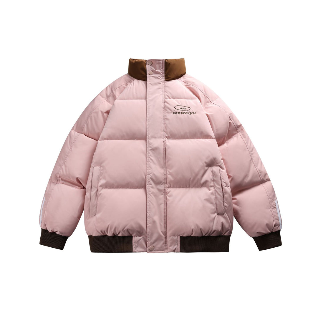 Unisex Kurz geschnittene wattierte Bomberjacke mit hohem Stehkragen und kontrastierenden Rippsäumen Shop Nory