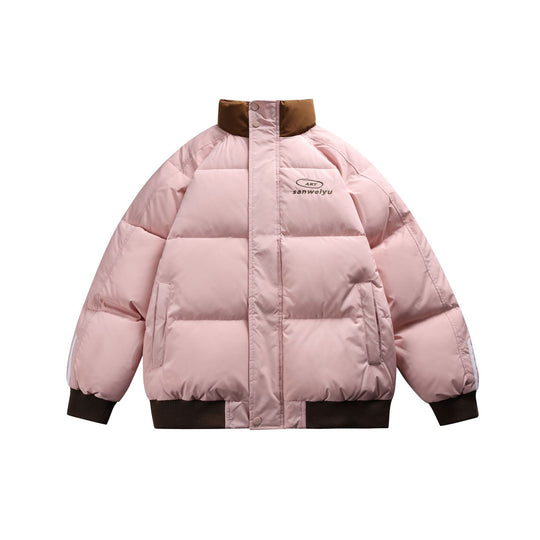 Unisex Kurz geschnittene wattierte Bomberjacke mit hohem Stehkragen und kontrastierenden Rippsäumen Shop Nory