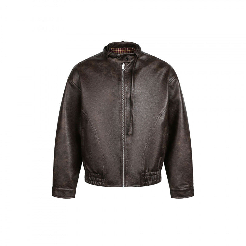 Herren Lederjacke im Bomberstil mit Stehkragen und elastischem Saum Shop Nory