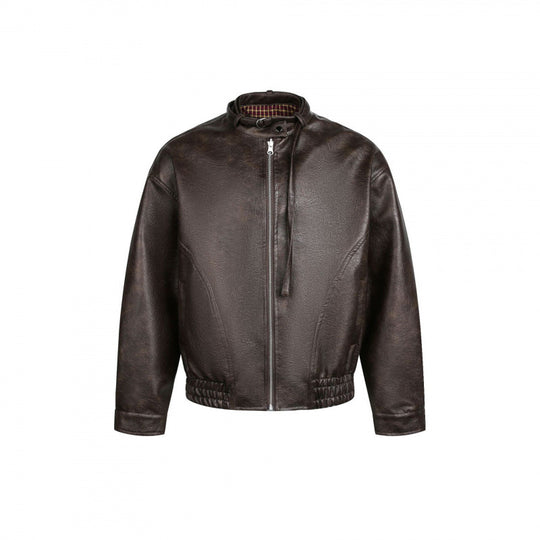 Herren Lederjacke im Bomberstil mit Stehkragen und elastischem Saum Shop Nory