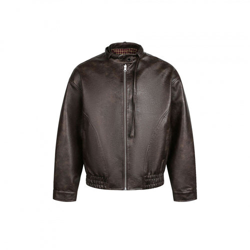 Herren Lederjacke im Bomberstil mit Stehkragen und elastischem Saum Shop Nory