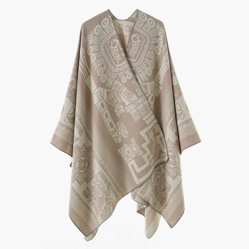 Damen Oversize-Jacquardponcho im Kimono-Stil mit grafischem Medaillonmotiv Shop Nory