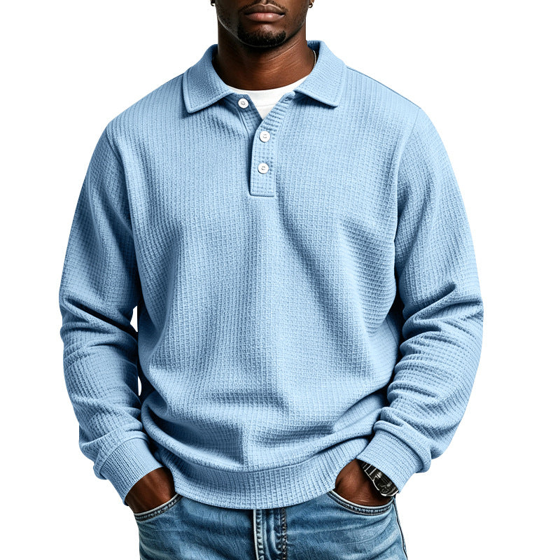 Herren Waffelstrick-Poloshirt mit Knopfleiste und Rippbündchen Shop Nory