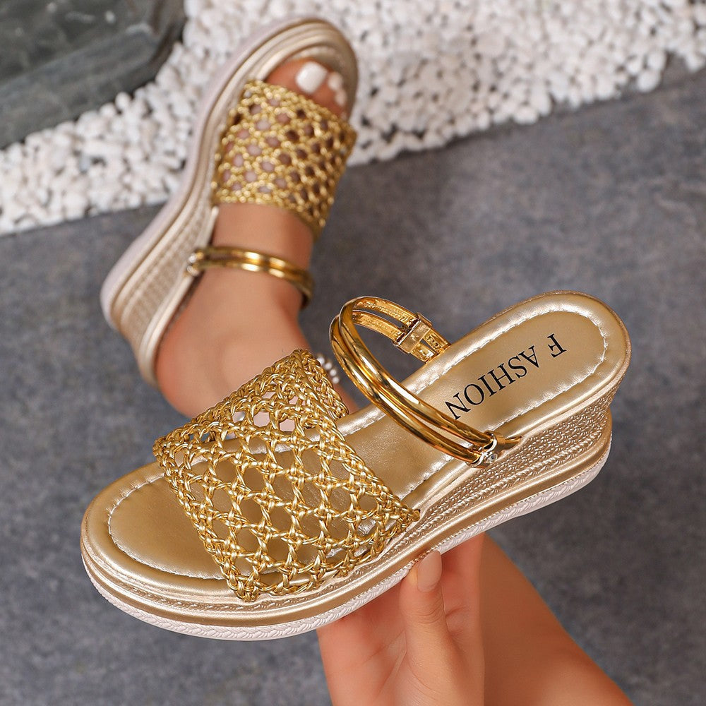 Damen modische Keil-Sandalen mit Netzdesign