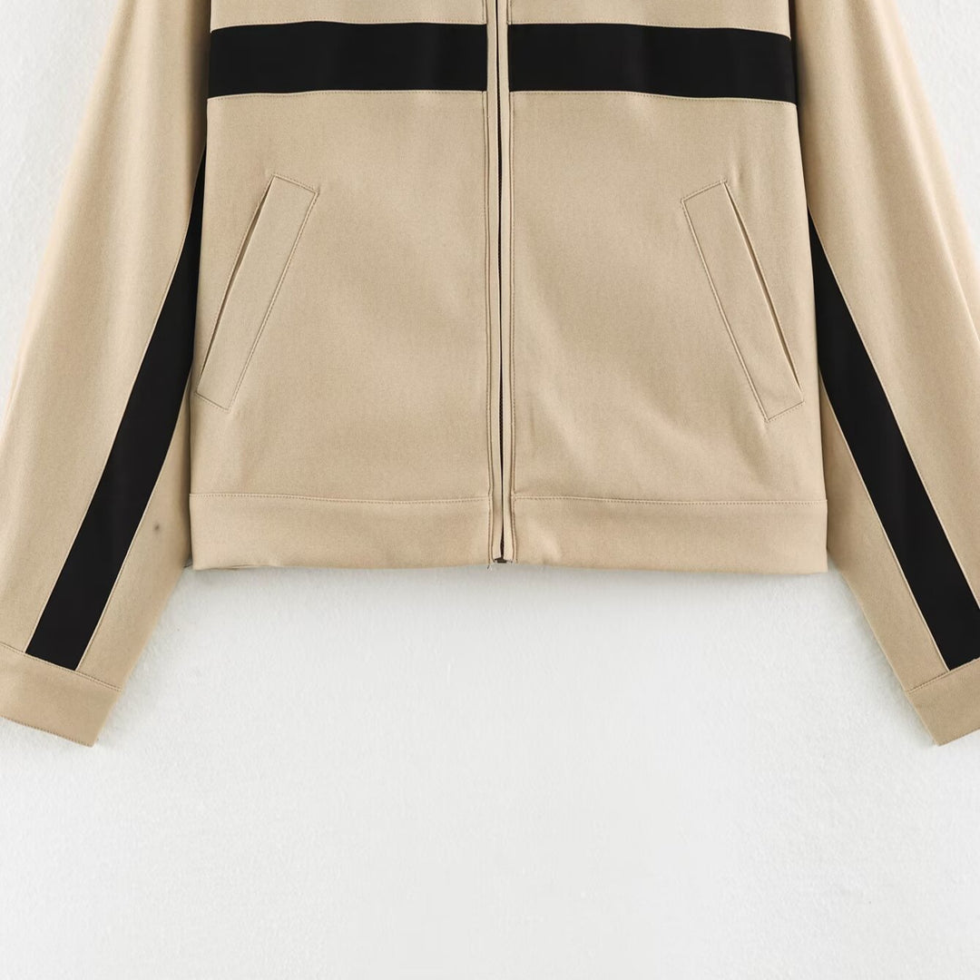 Damen Cropped Trackjacke mit Stehkragen, Reißverschluss und seitlichen Kontraststreifen Shop Nory
