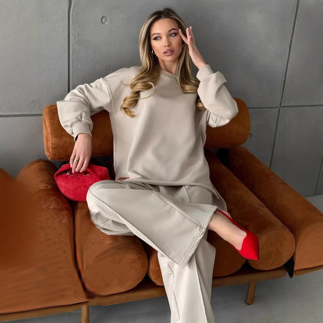 Damen eleganter Lounge-Zweiteiler mit Oversize-Sweatshirt und taillierter Weitbein-Hose Shop Nory