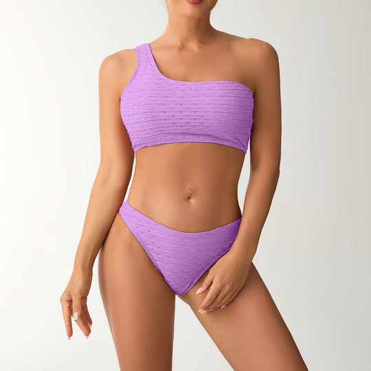 Damen Einseitiger Bikini mit strukturierter Oberfläche Shopnory