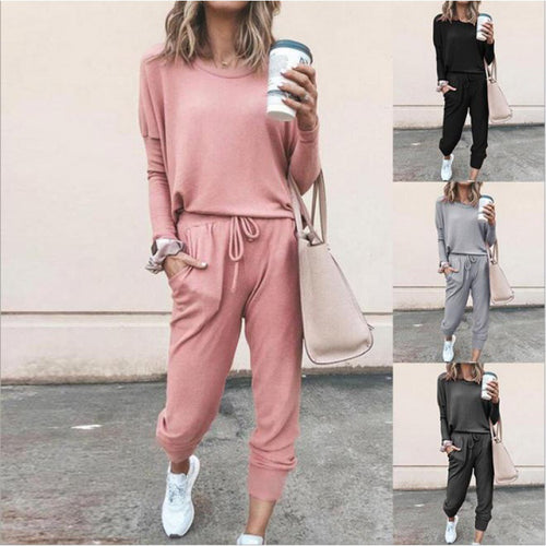 Damen Lässiges Lounge-Set mit Rundhalsausschnitt, Kordelzug-Hose und Bündchen Shop Nory