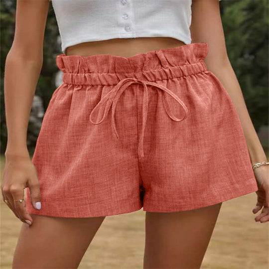 Damen luftige Leinen-Shorts mit elastischem Bund und Kordelzug