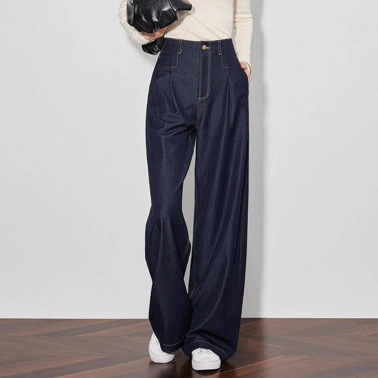 Damen Elegante Hohe Taillierte Wide-Leg Jeans Shop Nory