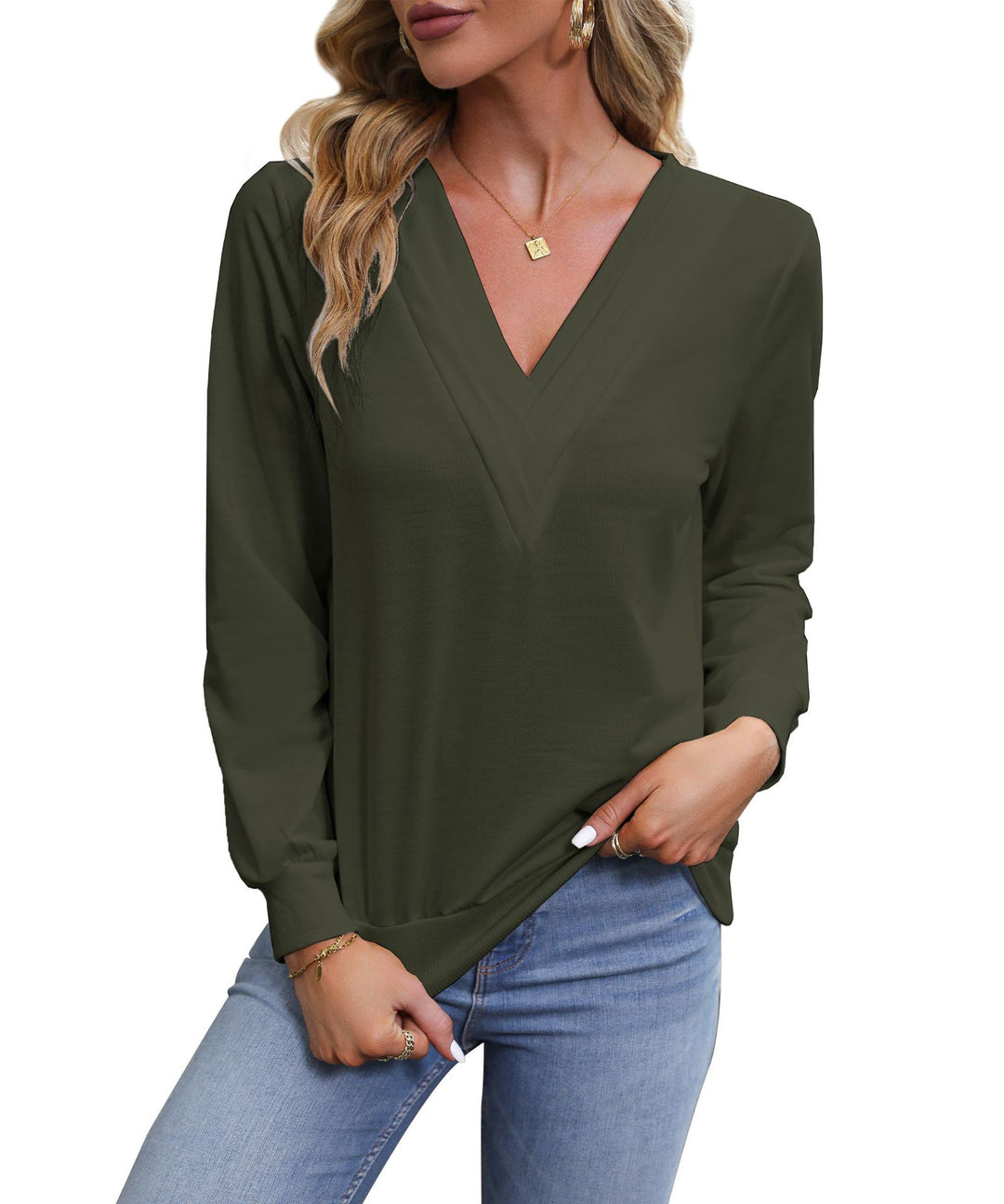 Damen V‑Ausschnitt Longsleeve aus feinem Stretch‑Viskosejersey mit taillierter Schnittführung Shop Nory
