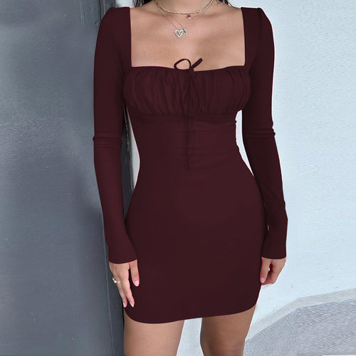 Damen Bodycon-Minikleid mit gerafftem Bustier, quadratischem Dekolleté und langen Ärmeln Shop Nory