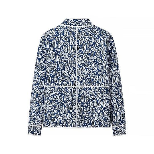 Damen gesteppte Übergangsjacke mit Stehkragen, Paisley‑Print und Kontrastpaspel Shop Nory