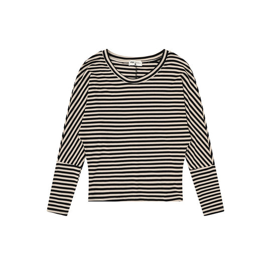 Damen Gestreiftes Langarm-Rundhals-Top aus Baumwollmischung Shop Nory