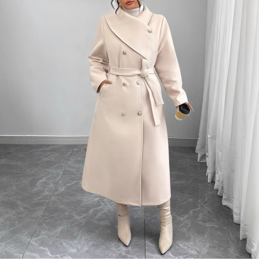 Damen Doppelreihiger Wollmix-Mantel mit weitem Schalkragen und Bindegürtel Shop Nory