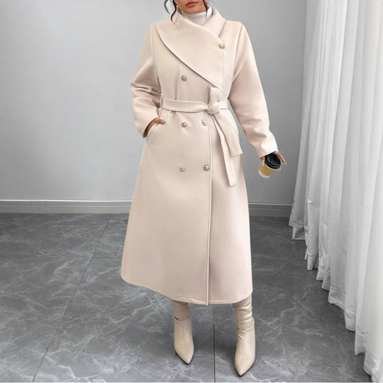 Damen Doppelreihiger Wollmix-Mantel mit weitem Schalkragen und Bindegürtel Shop Nory