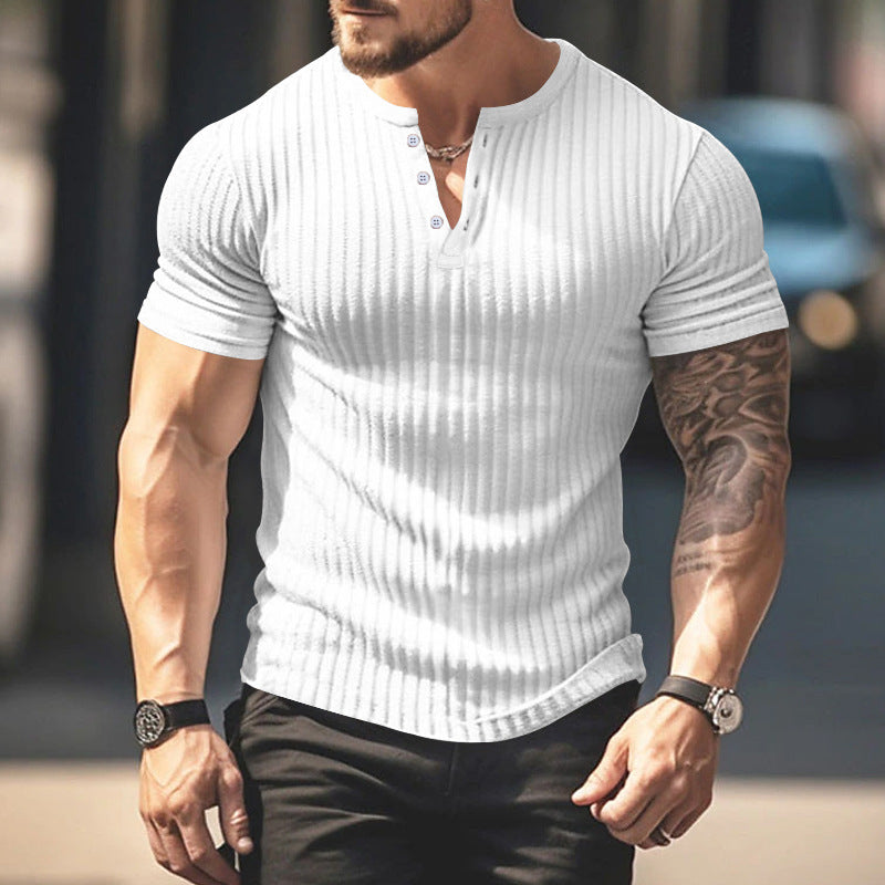 Herren kurzärmeliges Henley-T-Shirt mit strukturiertem Rippdesign und praktischem Knopfverschluss