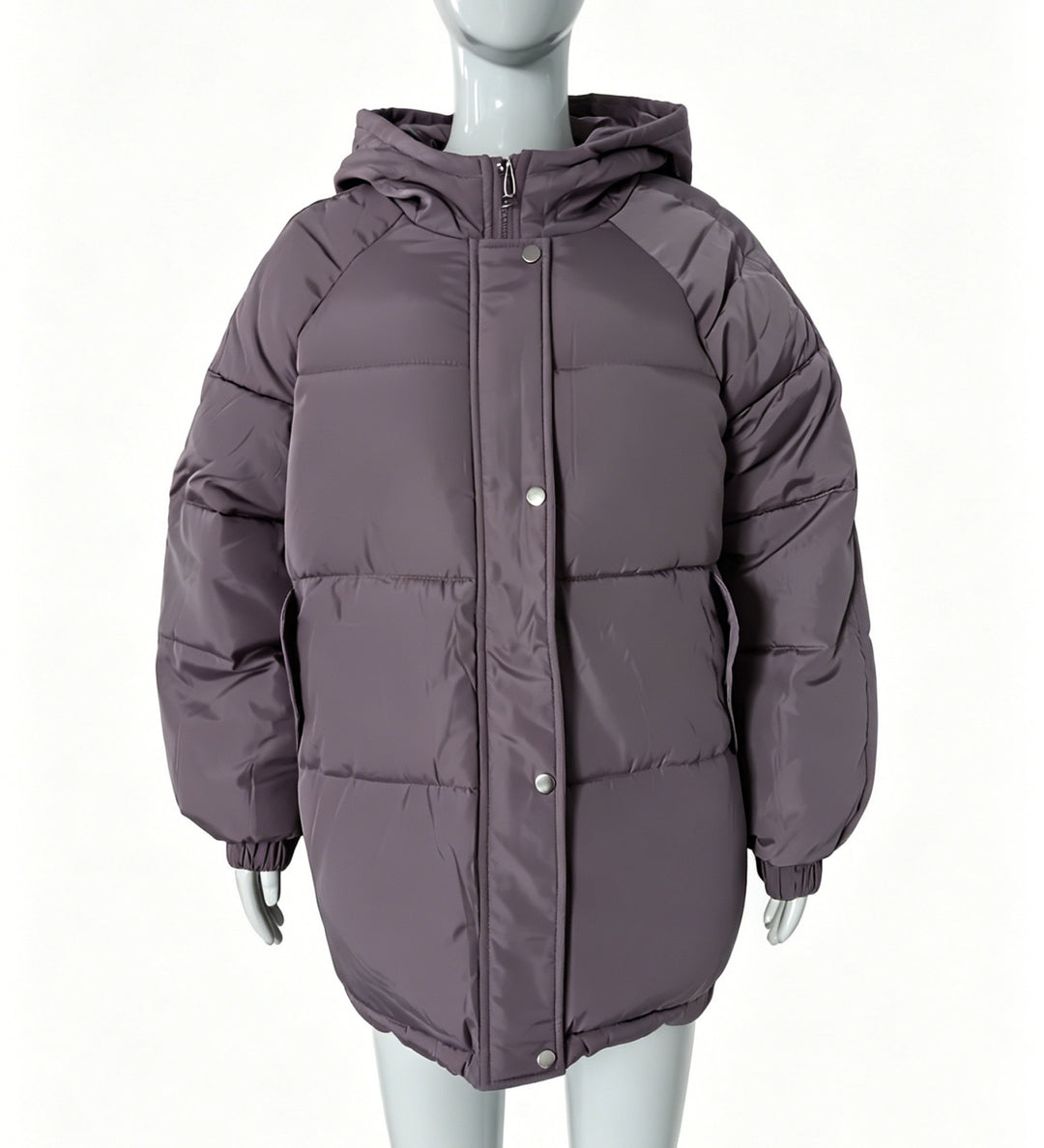 Damen Oversize-Steppmantel mit Kapuze, Druckknopfleiste und elastischem Saum Shop Nory