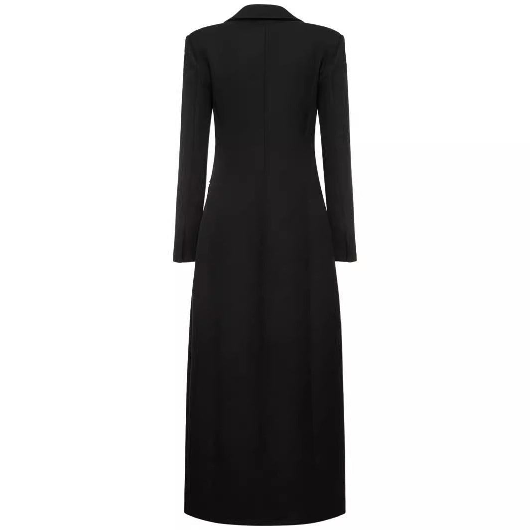 Damen Taillierter Longline-Mantel mit Reverskragen und Einreiher-Schnitt Shop Nory