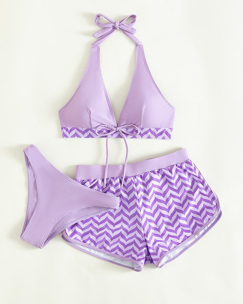 Damen Sport-Bikini-Set mit hoch geschnittenem Oberteil und komfortablen Shorts