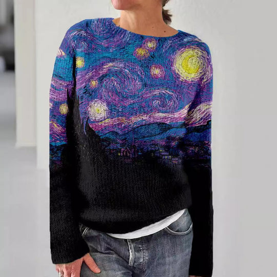 Damen nan bestickter Strickpullover mit reliefartiger Blumenstickerei und Rundhalsausschnitt Shop Nory