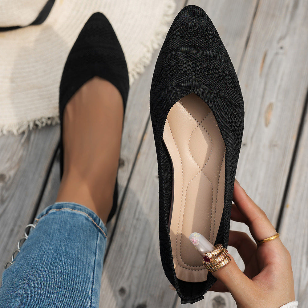Damen elegante Ballerinas mit atmungsaktivem Strickdesign