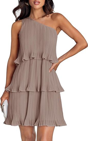 Damen Ärmelloses plissiertes Stufenkleid mit asymmetrischer Schulterpartie Shop Nory
