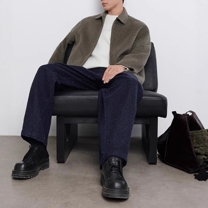 Herren Kurzgeschnittene Wollmix Übergangsjacke mit Reißverschluss und Hemdkragen Shop Nory