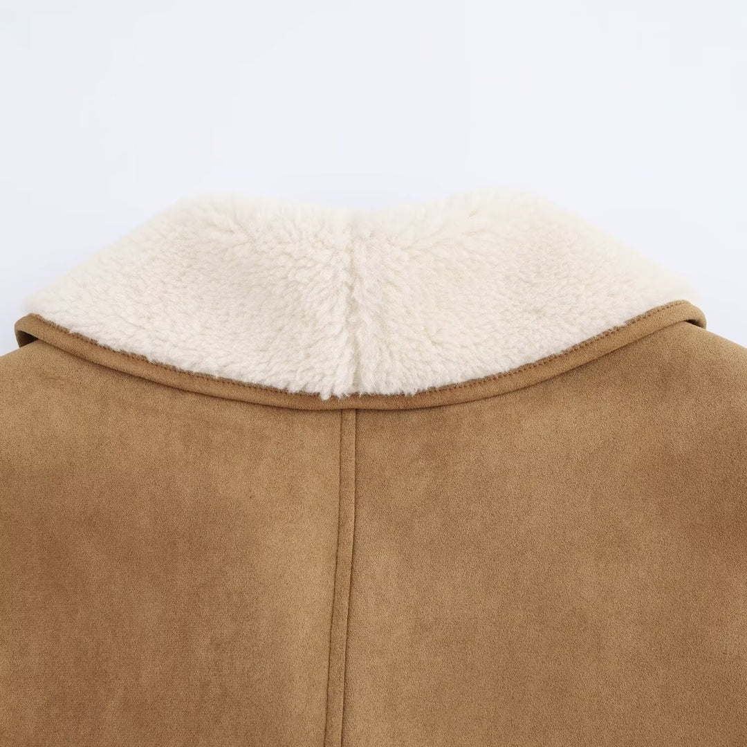 Damen Kurzmantel aus Veloursoptik mit Teddyfutter und Schalkragen Shop Nory