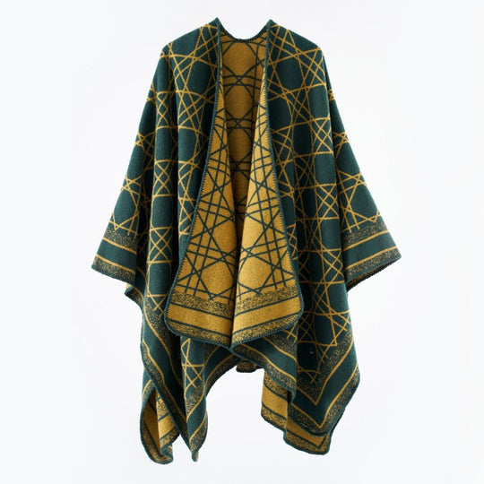 Damen Wendbarer Jacquard-Capeponcho mit geometrischem Allovermuster und offenem Kimono-Fall Shop Nory