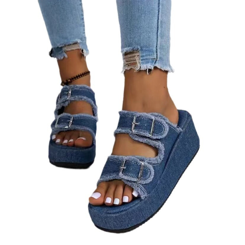 Damen Plattform Sandalen mit schicken doppelt Schnallen