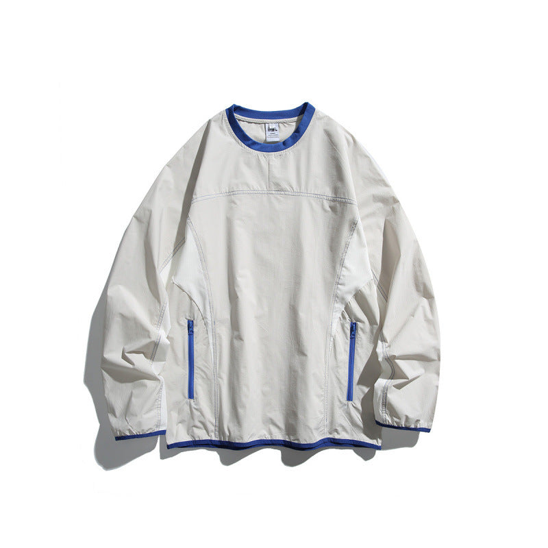 Unisex Leichter technischer Oversize-Pullover mit Rundhalsausschnitt, Reißverschlusstaschen und kontrastierten Abschlüssen Shop Nory