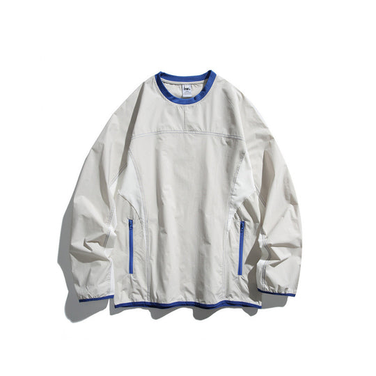 Unisex Leichter technischer Oversize-Pullover mit Rundhalsausschnitt, Reißverschlusstaschen und kontrastierten Abschlüssen Shop Nory