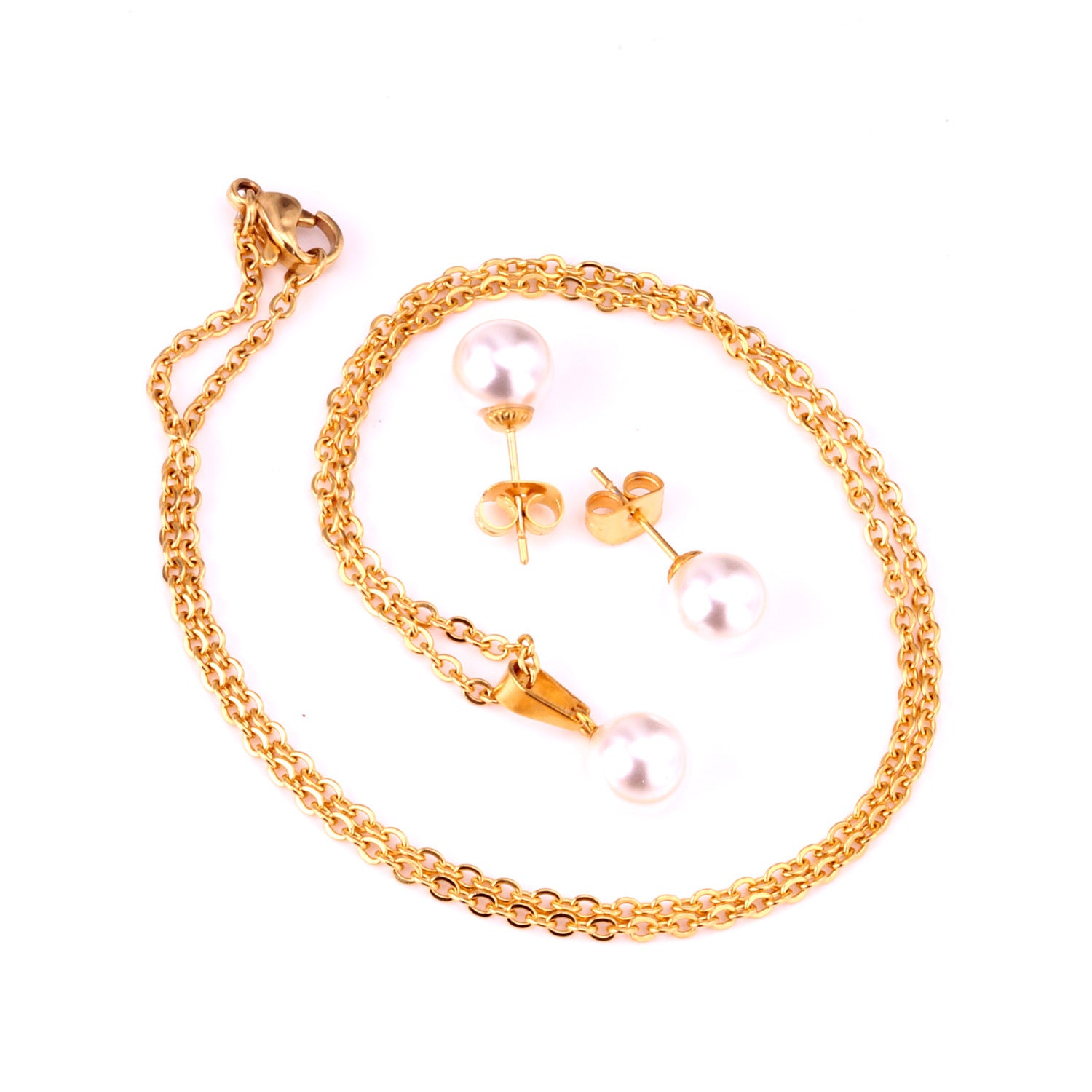 Damen Schmuckset mit Edelstahlkette und Perlenanhänger Shop Nory