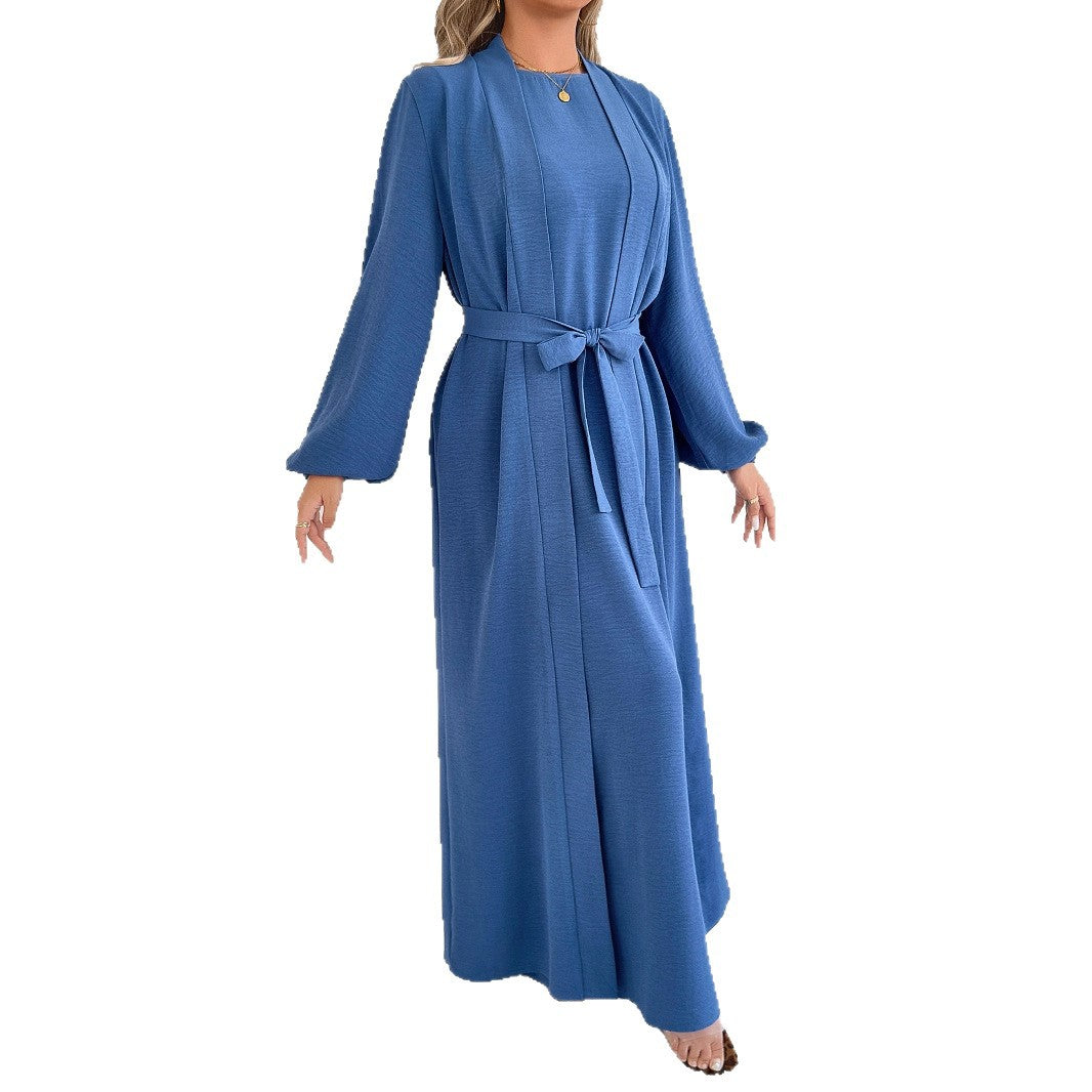 Damen Maxikleid in Kimono-Optik mit Bindegürtel und langen Ärmeln Shop Nory