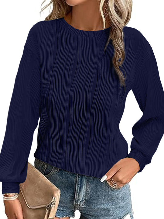 Damen Fein plissiertes Langarmshirt mit Rundhalsausschnitt und strukturierter Wellenoptik Shop Nory