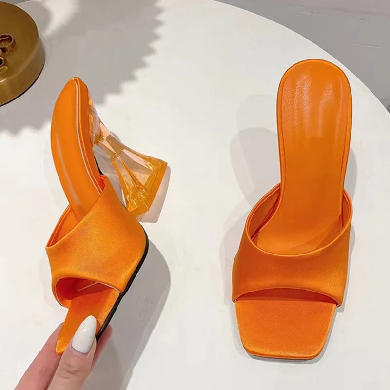 Damen Modische Flip-Flops mit transparentem Blockabsatz