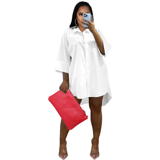 Damen Oversize Hemdblusenkleid mit asymmetrischem Saum und 3/4‑Ärmeln Shop Nory