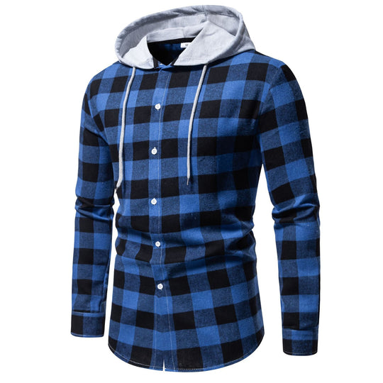 Herren Karo-Hemdjacke mit Kapuze und modernem Schnitt