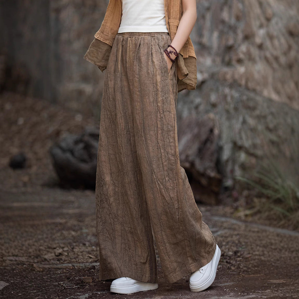 Damen weite Leinenhose mit eleganter Textur