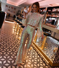 Damen Glitzerndes Oberschenkel-lang Outfit mit Raffungen und weit geschnittenen Beinen Shopnory